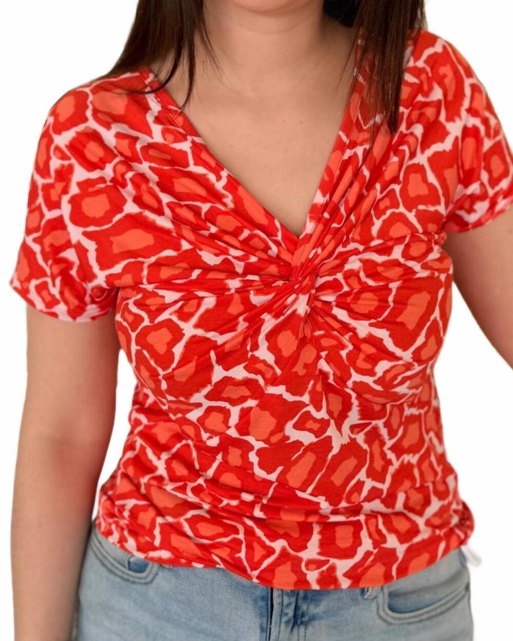 NEW MARBLE sunset safari twist front top in red